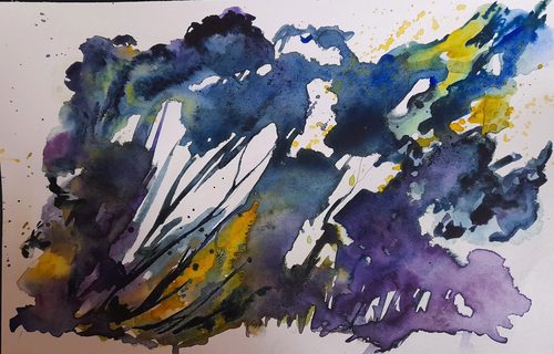 Chrissy F, Abstract windblown trees, watercolour.